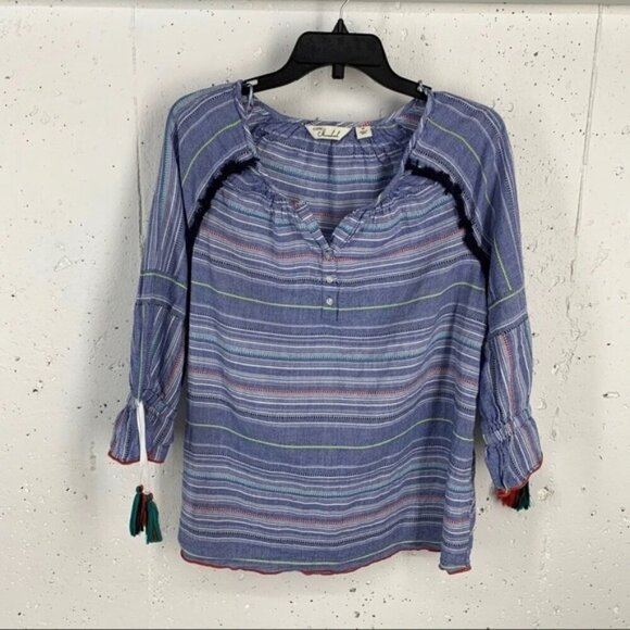 Caffe Marrakech Women’s Size Medium Blue Peasant Bohemian Boho Blouse - Picture 1 of 9